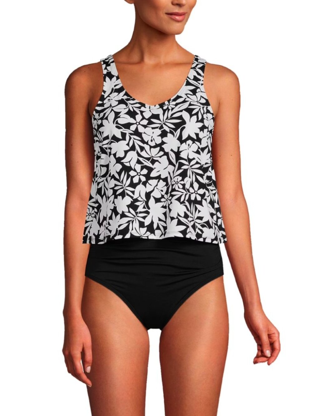 NWT Lands' End Long Torso Chlorine Resistant One Piece Fauxkini Swimsuit Sz M/L